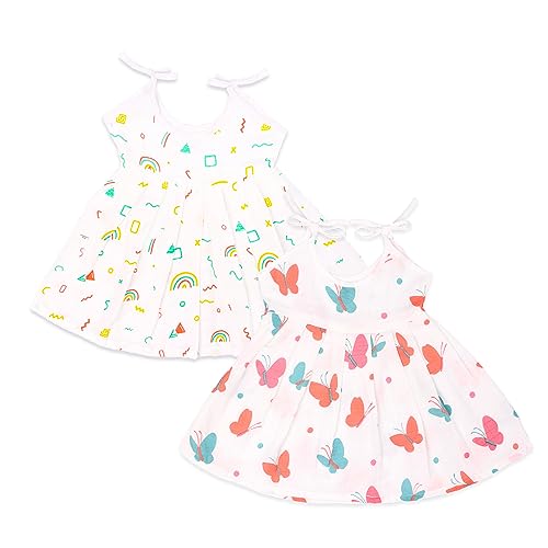 Image of Kidbea Muslin Frock for Baby Girls | Cotton Dress for Newborn Babies | Sleeveless, Tie-Up Shoulders Summer Wear Clothes