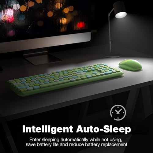 Image of KNOWSQT Wireless Keyboard and Mouse Combo, Pale Green Full-Sized 2.4G Silent Keycap Colorful Keyboards, USB Dongle Plug Play, for Laptop, Windows, PC, Computer, Desktop