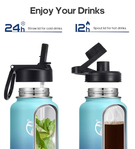 Image of HydroPal Vacuum Insulated Water Bottle 1200ml /1000ml /750ml /500ml, 2 Lids (Straw & Spout), 12H Hot 24H Cold, BPA Free Stainless Steel Bottle, Leakproof Sports Water Bottle for Gym, Travel, Work