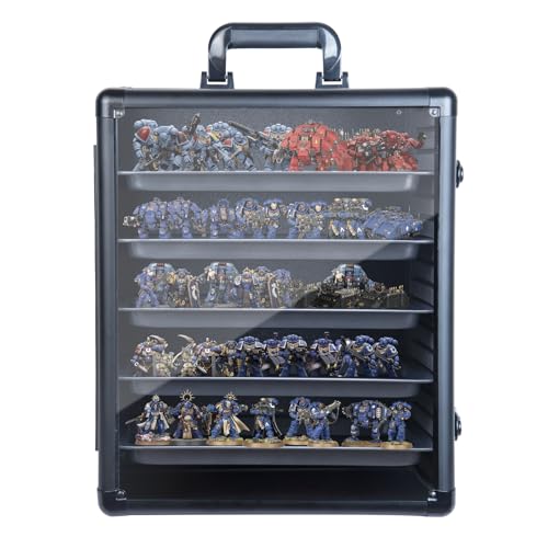 CROFEYTY Miniatures Storage Case Modular Miniatures Transport Case with 5 Trays,Miniatures Carrying Transport Display Storage Case Aluminum Alloy Frame (Black)