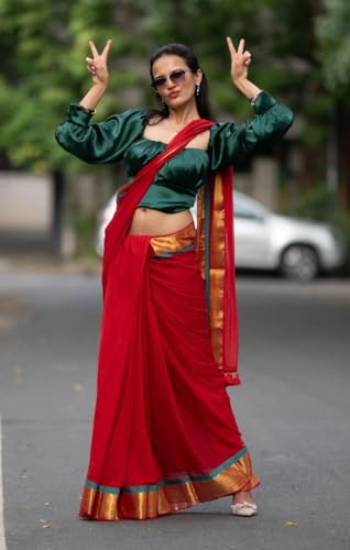 Image of Sudip callection Handloom Mul Cotton Saree for Women - Bottle Green with Pink Border Golden Zari Line & Tassel Pallu