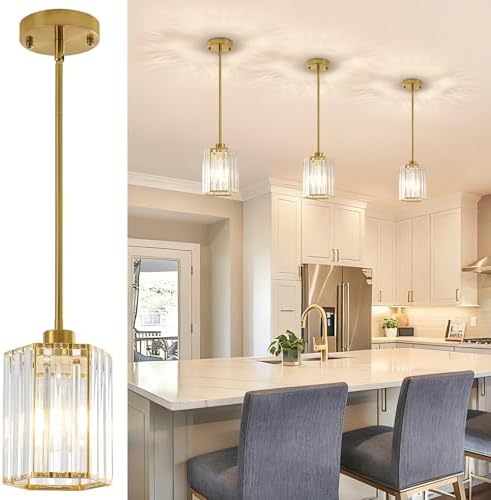 3 Pack Crystal Pendant Lights Kitchen Island, Modern Brushed Gold...