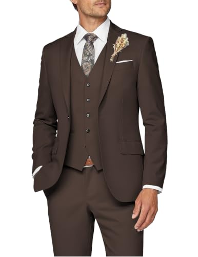 Image of Wangyue Mens Suit 3 Piece Slim Fit Suits for Men Formal Business Wedding Groom Prom Tuxedo Dinner Party
