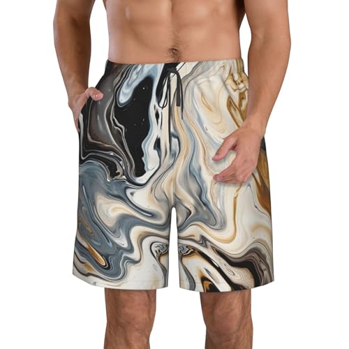 Abstract Marble Ink Texture Men's Swim Trunks Quick Dry Board Shorts with Pockets Casual Drawstring Beach Shorts