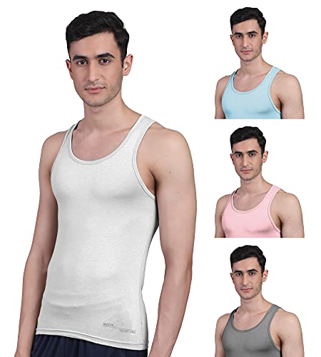 Image of Freecultr Vest for Men | Bamboo Sleeveless Super Soft Round Neck Gym Comfort Vests | Workout Regular Fit Innerwear | Breathable Sando with Long Hemline | Four-Piece Assortment