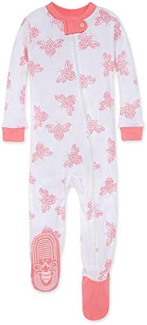 Burt's Bees Baby baby girls Pajamas, Zip Front Non-slip Footed Pjs, 100% Organic Cotton and Toddler Sleepers, Pink Snuggle Bee, 12 Months US