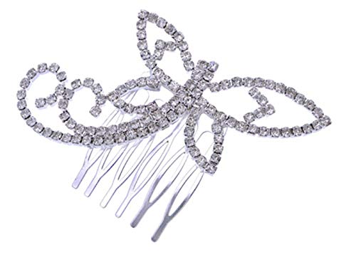 ALILANG Womens Silver Tone Clear Rhinestones Bridal Dragonfly Head Piece Hair Comb Clip