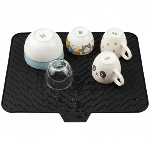 Dokeno Alfombrilla de goteo de silicona, alfombrilla de goteo grande de silicona, alfombrilla de goteo con salida de drenaje, plegable, antideslizante, tabla de goteo universal para cocina, encimera