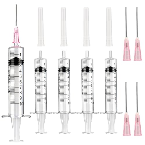 Lot de 5 seringues de 10 ml avec aiguilles émoussées pour bricolage, colles, industrie, encre, laboratoire, huile, liquides et alimentation animale
