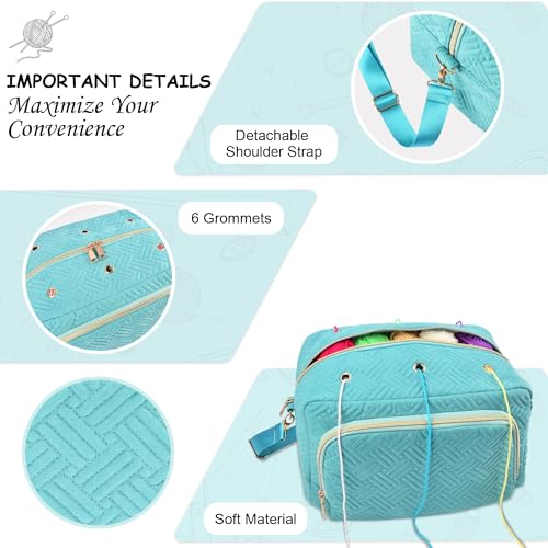 crochet bag organizer yarn storage organizer yarn holder for crochet with adjustable shoulder straps knitting bag for crocheting crochet hook case gifts for crocheters blue