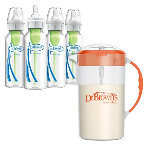 Image of Dr. Brown's Baby Formula Mixing Pitcher 36 oz, Orange with Anti-Colic Options+ Narrow Baby Bottles, 4 Pack, 8 oz
