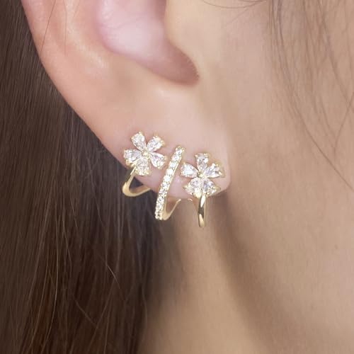 Flower Claw Earrings 18K Gold-Plated Ear Wrap Earrings Hoop Earrings for Women Hypoallegenic4