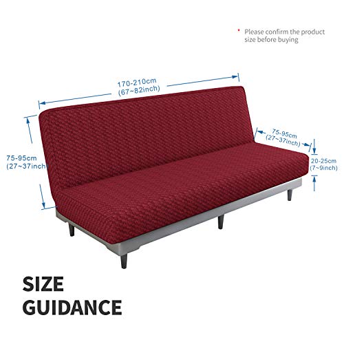 Maxijin Newest Jacquard Futon Cover Stretch Armless Futon Sofa Cover Soft Futon Slipcover With Elastic Bottom Thick Sofa Bed Furniture Protector Covers For Washable Futon (Futon, Wine Red) #TOP5