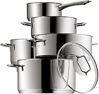 WMF Cookware Set 5-Pieces Astoria Pouring Rim Glass Lid Cromargan® Stainless Steel Brushed Suitable for All Stove Tops Including Induction Dishwasher-Safe