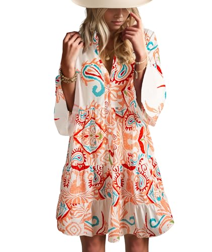Opemiby Summer Dresses for Women 2026 Flowy Ruffle 3/4 Sleeve