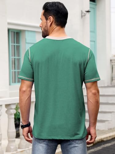 Men's Casual Henley Shirt Short Sleeve Summer V Neck Solid T-Shirt Tops Whith Pocket4