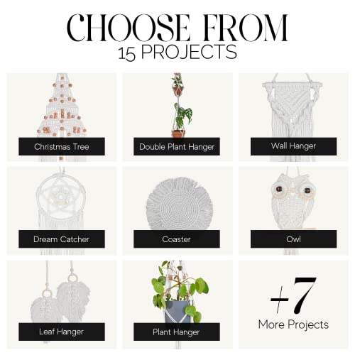 Culetcraft Macrame Kit For Beginners 153Pc, 15 Projects Book, 164Yd Cotton Macrame Cord, Wooden Beads & Sticks, Wooden & Metal Rings, Gift Box, Book & Accessories, Perfect Macrame Starter Kit #TOP4