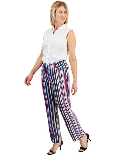 Jones New York Womens Petites Pinstripe Pocket Straight Leg Pants Pink PS