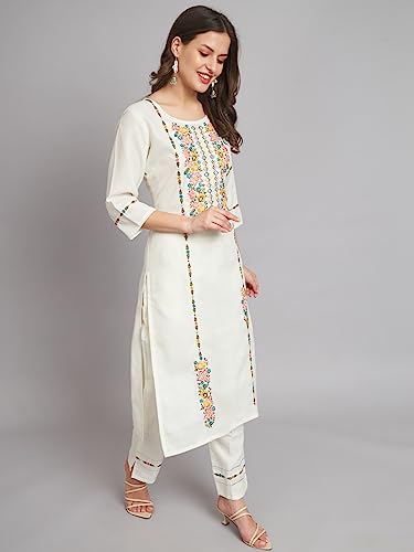 Image of VredeVogel Women's Cotton Blend Kurta Pant Set with Chanderi Silk Dupatta
