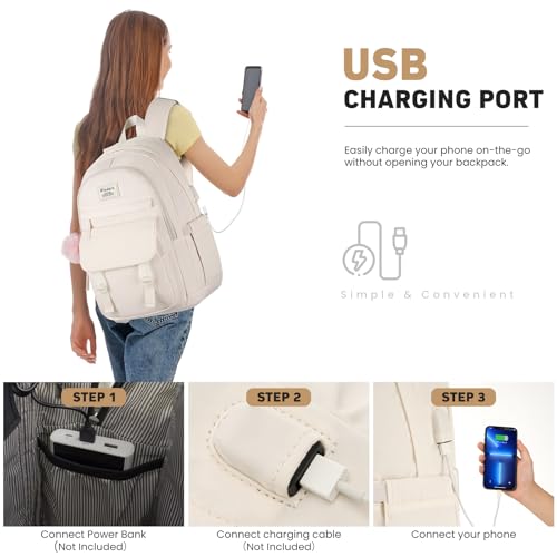 Image of WINDARS School Backpack for Teen Girls, Cute College Backpacks for Women Students Aesthetic Bookbag Large 15.6 Inch Laptop Bag Middle School Travel Back Pack (Beige)