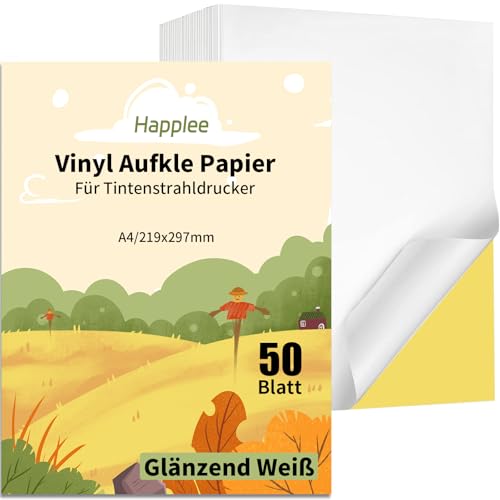 Happlee 75 hojas de pegatinas de papel para imprimir, A4, etiquetas autoadhesivas imprimibles, etiquetas de papel brillante para impresoras láser y de inyección de tinta