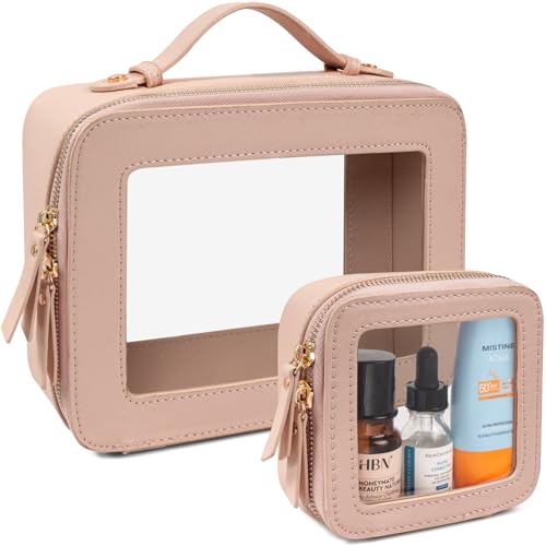 Image of LETGO Clear Makeup Bag Mahjong Tile Bag with Zipper and Handle| Structured Large Travel Makeup Bag for Toiletries for Women,Travel Cosmetic Case,Waterproof PU Leather,Wide Opening