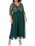 J Kara Women's Petite 3/4 Sleeve V-Neck Beaded Top Long Gown, Hunter/Mercury, 6P