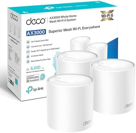 TP-Link Deco X50 Sistema WiFi 6 AI Mesh, AX3000 Doble Banda 2.4 GHz/5 GHz, Cobertura hasta 600 m2, 3X Puertos GigabIt por Unidad, Banda 160MHz Canal, ODFMA, 1024QAM, Color Blanco