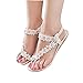 Tenworld Women Summer Bohemia Flat Sandals Flower Beads Beach Flip-flop Shoes (8, White)