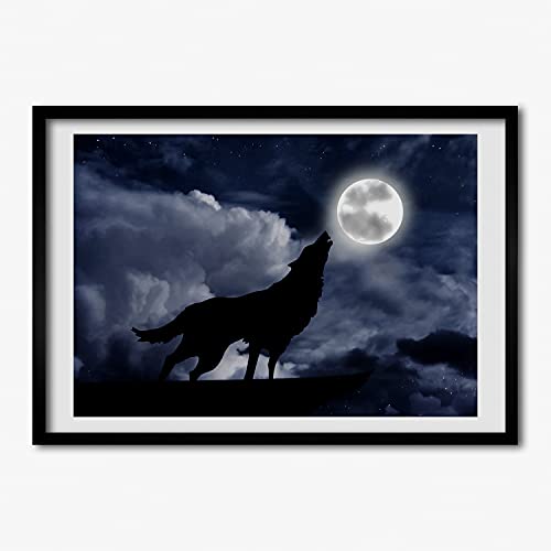 Cadre Photo Loup Hurlant Pleine Lune Tulup 70x50 cm pour habiller un mur vide facilement