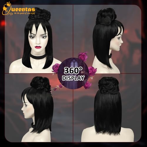 Image of QUEENTAS Long Wig for Women Black Gothic Bride Fluffy Buns Cosplay Wig with Bangs Natural Synthetic Hair Wigs