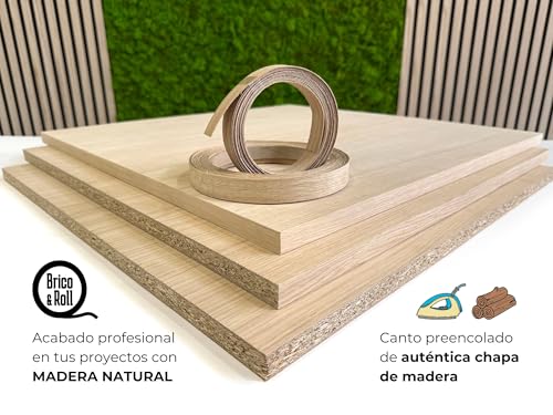 Miniatura 5 de Bricoroll - Canto Preencolado - Aplicación Con Plancha - Elaborado En Madera Natural - Diseño De Roble - 40mm X 5m - Para Tableros Y Muebles - Fácil Aplicación - Fabricado En España