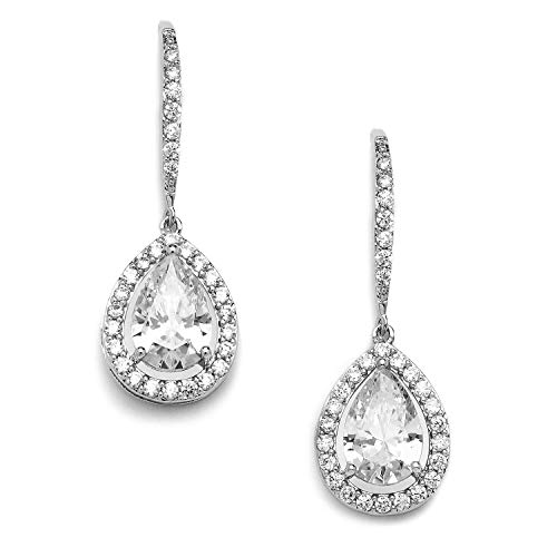 Mariell Pear-Shaped CZ Teardrop Wedding Earrings for Bride or Bridesmaids - Platinum Plated Dangles
