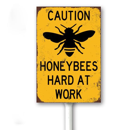 Cartello Da Giardino Honeybees Hard At Work – Alluminio 17,5x22 Cm Con Paletto, Decorazione Esterna Antiruggine