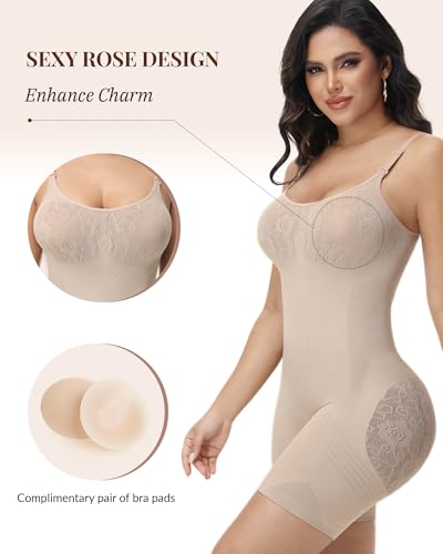 Image of SHAPESHE Shapewear for Women Faja Colombianas Moldeadoras Seamless Bodysuit | Built In Underwire, Short with Nipple Cover,Anti-slip Silicone Strips, Zipper Closure, Tummy Control, Butt Lifting,