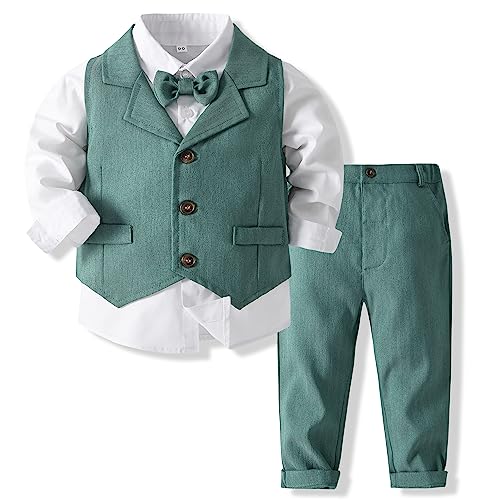 Kimocat Baby Boys Gentleman Bowtie Formal Outfit Suits Tuxedo Vest Wedding Party Suit (as1, Age, 4_Years, Green)
