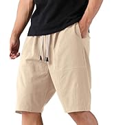 Comdecevis Men's Cotton Linen Shorts Casual Elastic Waist Drawstring Summer Beach Shorts