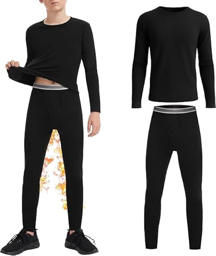 AKKQHH Kids Thermal Base Layer Set Winter Underwear Skins for Boys Long Sleeve Top and Long Johns Bottoms Suit Black