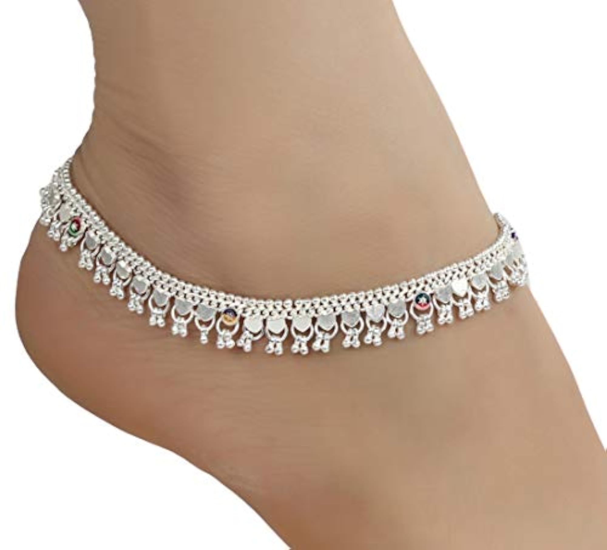 Women's Indian Traditional Ethnic White Metal Anklet Pair