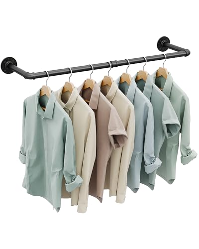 OROPY Industrielle Rohr-Kleiderstange, 92 cm, Wandmontage, abnehmbare Retro-Metall-Kleiderstange, Schwarz (zwei Basen)