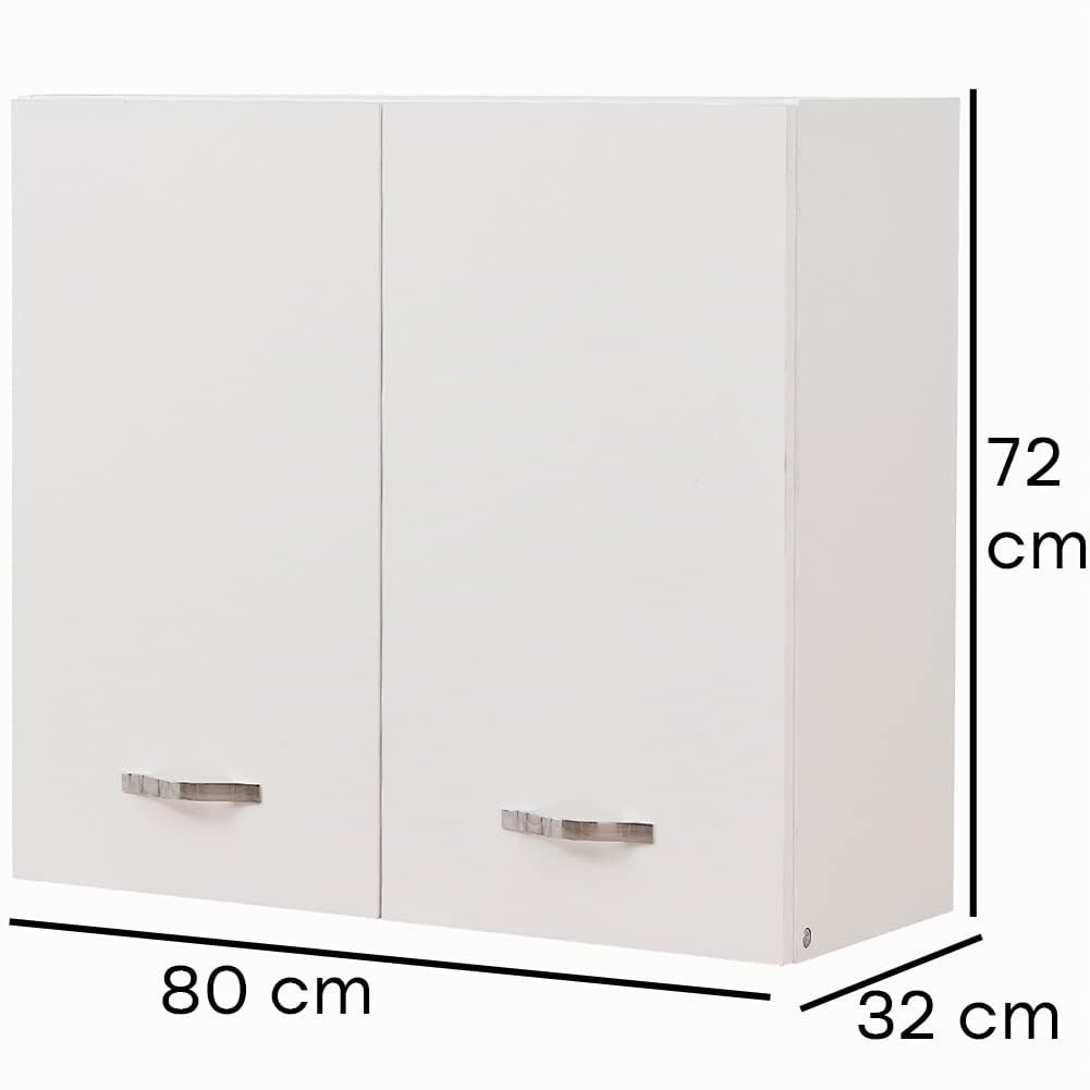 Shally Dogan Escurreplatos de Pared, Armario Colgante de Cocina de Pared, Armario Colgante de Madera con Dos Puertas Color Blanco, 80 x 32 x 72 cm