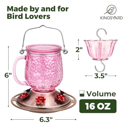 Kingsyard-Glass-Hummingbird-Feeders-for-Outdoors-16-Oz-Wild-Bird-Feeder-6-Feeding-Ports-Ant-Moat-Included-Hanging-Bird-Nectar-Feeder-for-Garden-Tree-Yard-Outside-Decoration