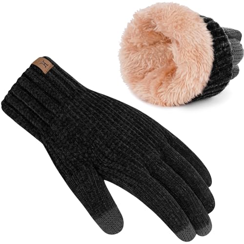 FZ FANTASTIC ZONE Womens Winter Gloves with Touch Screen Thermal Chenille Warm Lining Knit Gloves for Women Cold Weather Gift