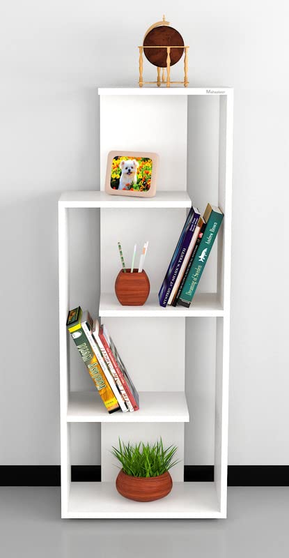 Mahaakaay 5 Layer Ladder Bookshelf Engineered Wood Bookcase Open Display Rack Home Décor for Office Living Room Bathroom Stand (White)-image-4