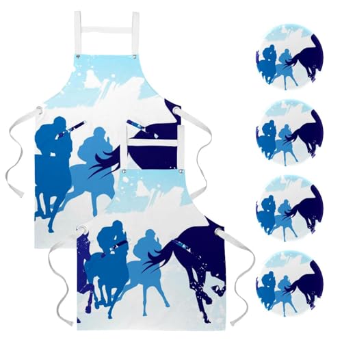 Tablier de cuisine pour pâtisserie et nettoyage au motif jockeys multicolore x2