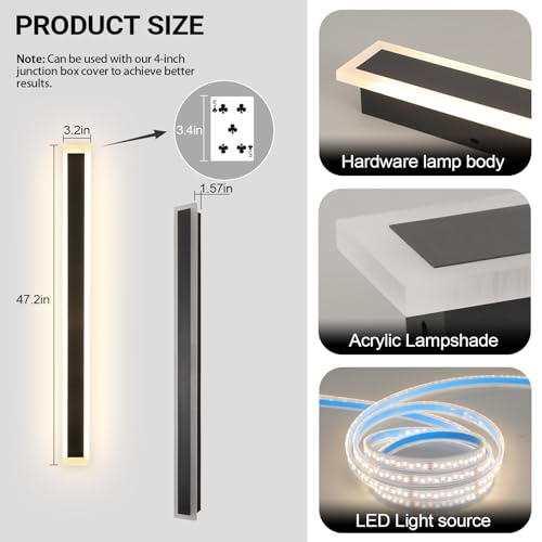 SMINGYINGZ 47 Inch Long Outdoor Wall Lights 3000K Black Exterior Light Fixtures Wall Mount Modern Porch Lights Sconce Long LED Modern Outdoor Wall Sconce for House Front Door by SMINGYINGZ - Image 5