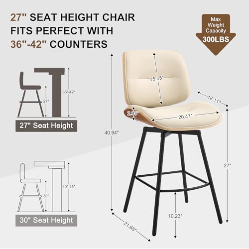 BFZ 27 Inch Swivel Bar Stools Set of 2, Walnut Back Counter Height - image 2