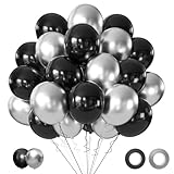 Black and Metallic Silver Balloons, 50PCS Black and Silver Balloons Party Decorations 12 Inch Black Silver Party Balloons for Birthday,Graduation,New Years,Wedding,Engagement Party Decorations