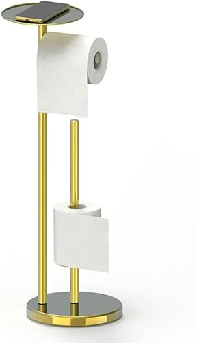 Toilet Paper Holder Stand, Toilet Paper Holder Stand for Bathroom Floor Standing Toilet Roll Dispenser, Stainless Steel Toilet Paper Stand with Top Storage Shelf for Cell Phones, Wipe, and More
