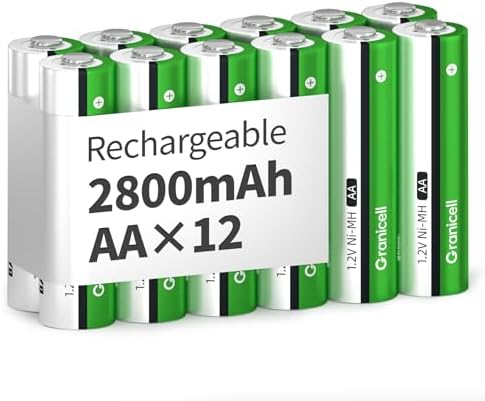 Granicell Akku AA Wiederaufladbare Batterien 2800 mAh Akkubatterien Hohe Kapazität 1500 Zyklen, 1.2V NiMH Aufladbare Batterien AA, 12er Pack
